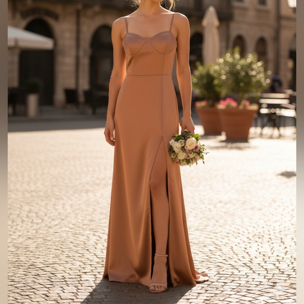 Elegant Satin‎ Evening Gown in Toffee from Lovely